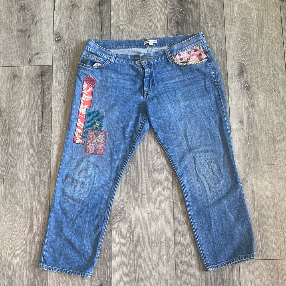 CAbi Blue Jeans with Colorful Patchwork
